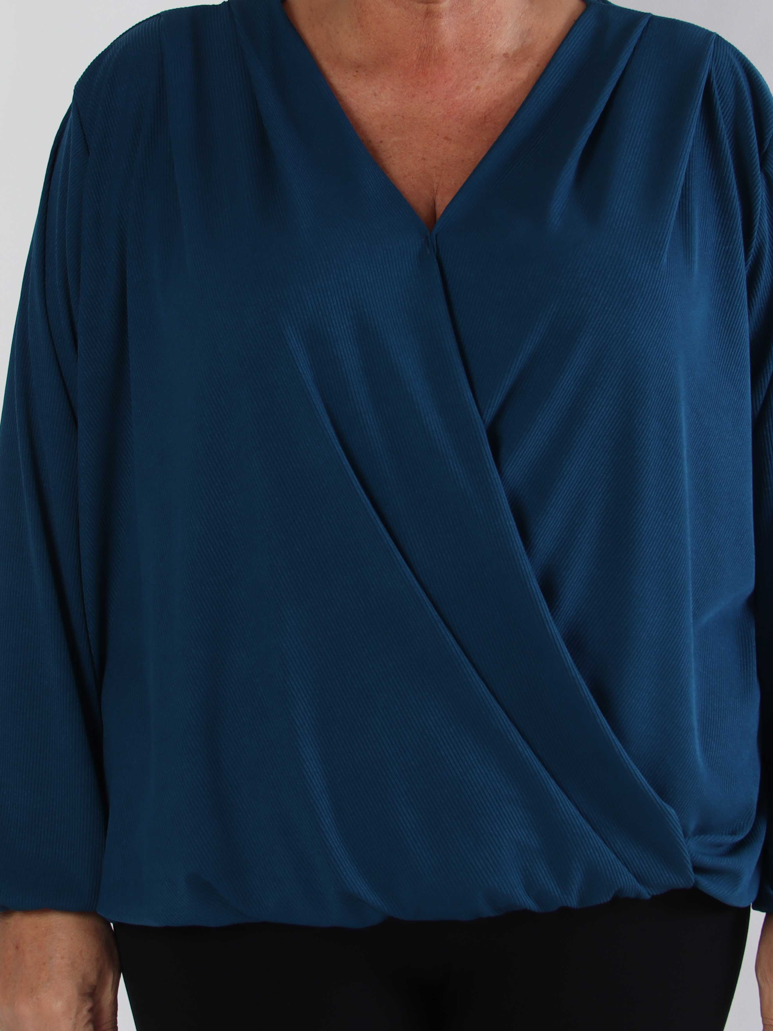 Rakel Plain - Langærmet plus size bluse i ribbet stof